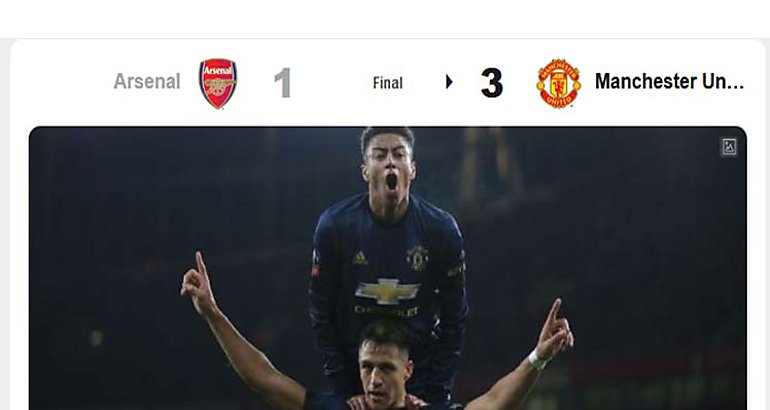 Manchester United vence al Arsenal en Copa de Inglaterra